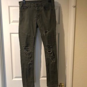 Men's US 30 Green skinny ripped bike jeans